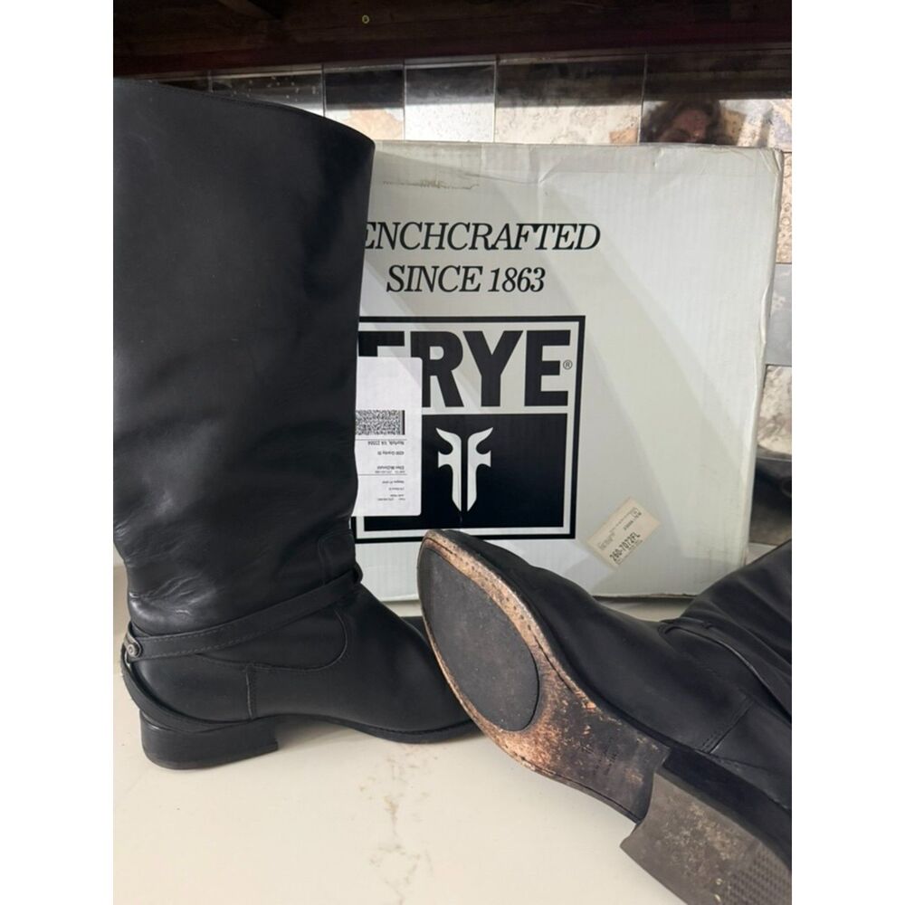 FRYE Lindsay Plate Tall Black Leather Riding Boots | Size 10M | Vintage Style